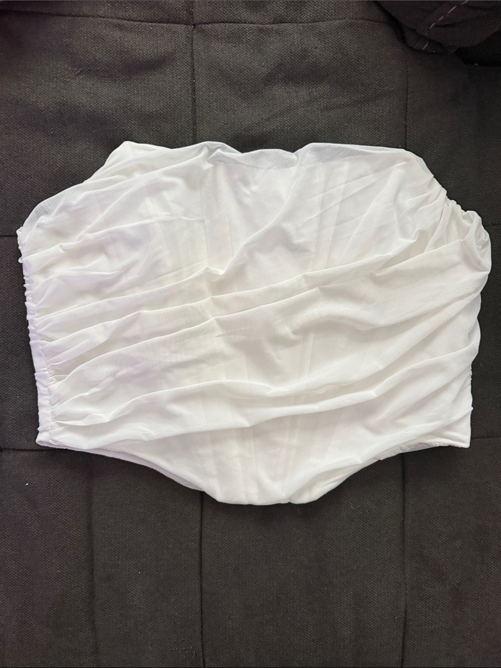 White Ruched Strapless Crop Top - Unbranded
